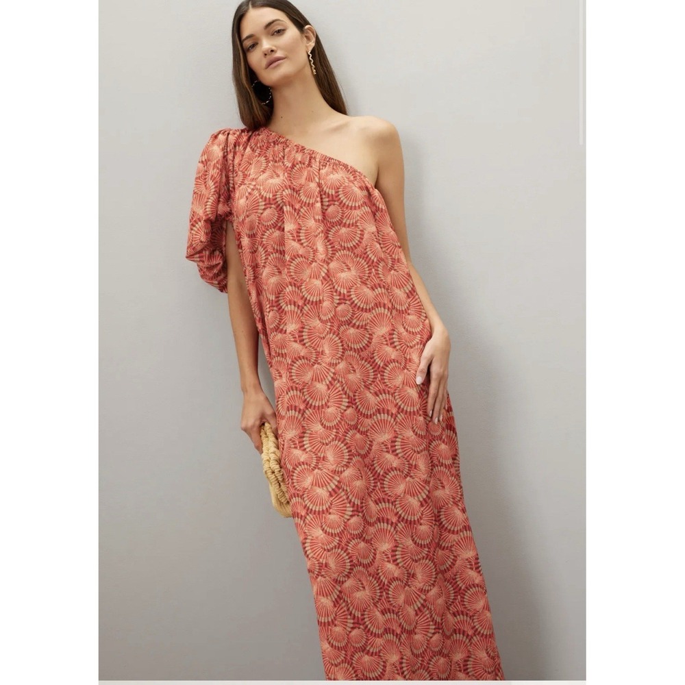 Lobo Rosa Valeria One Shoulder Puff Sleeve Shell Print Maxi Dress XL